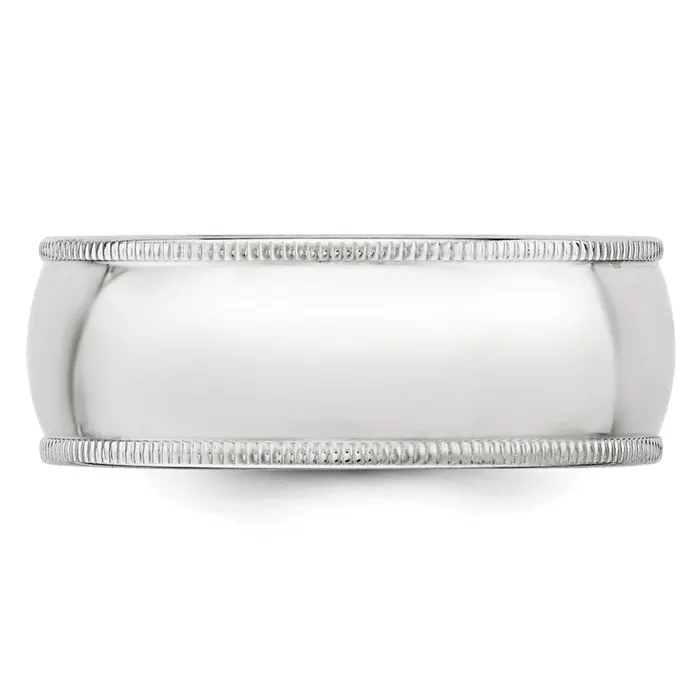 Goldia Rings Solid 18K White Gold 8mm Milgrain Half Round MensWomens Wedding Band Ring Size 7