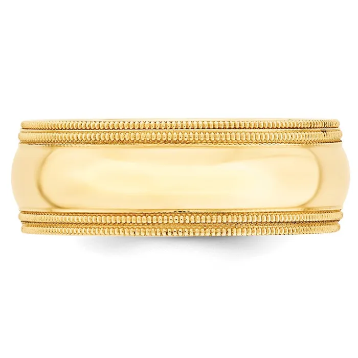 Goldia Rings Solid 18K Yellow Gold 8mm Double Milgrain Comfort Fit MensWomens Wedding Band Ring Size 12