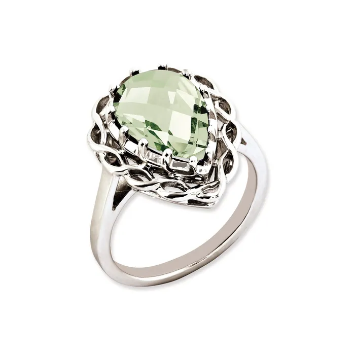 Goldia Rings Sterling Silver 14K White Gold Plated CheckerCut Green Quartz Gemstone Birthstone Ring Fine Jewelry Gift for Her