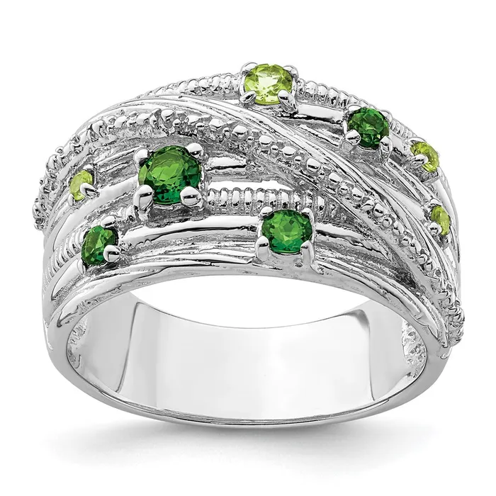 Goldia Rings Sterling Silver Rhodplat Chrome Diopside and Peridot Ring