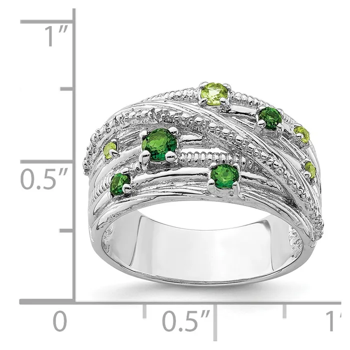 Goldia Rings Sterling Silver Rhodplat Chrome Diopside and Peridot Ring