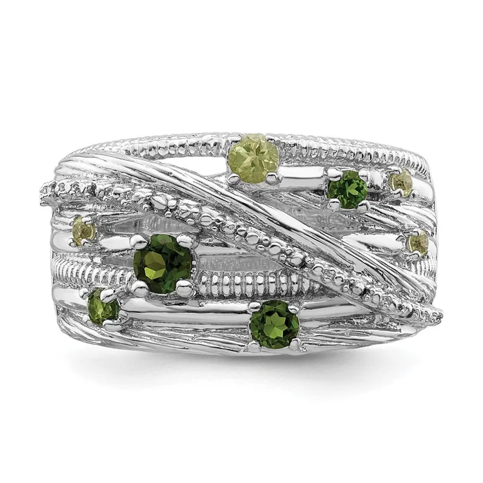 Goldia Rings Sterling Silver Rhodplat Chrome Diopside and Peridot Ring