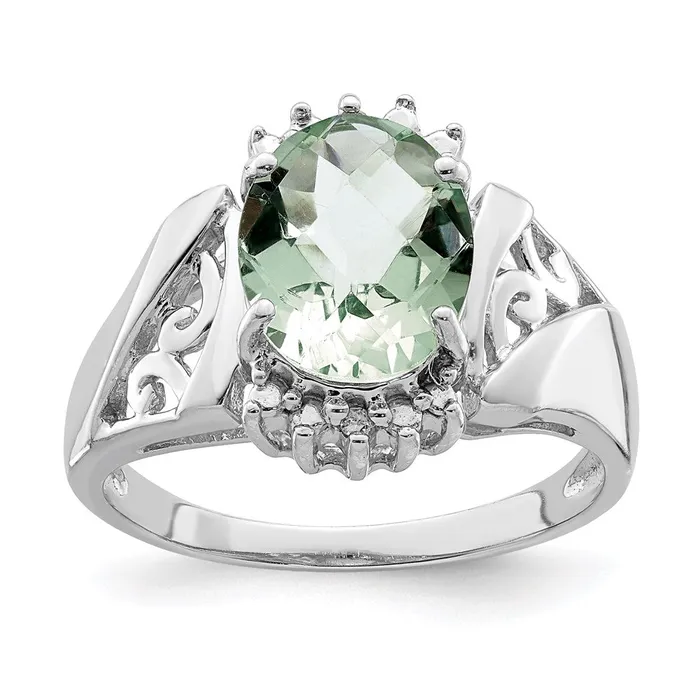 Goldia Rings Sterling Silver Rhodium CheckerCut Green Quartz u0026 Diamond Ring