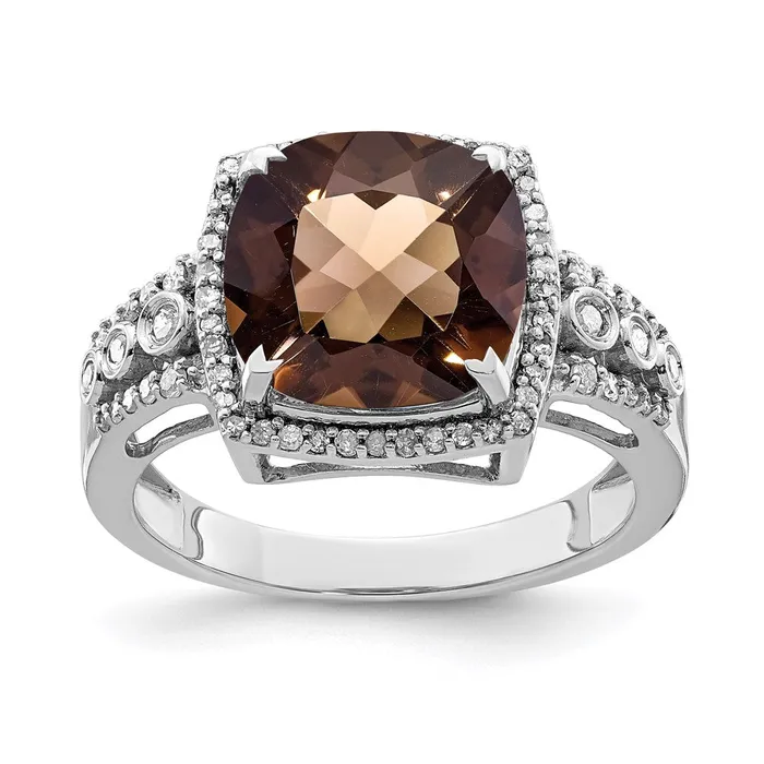 Goldia Rings Sterling Silver Rhodium Diamond u0026 CheckerCut Smoky Quartz Ring