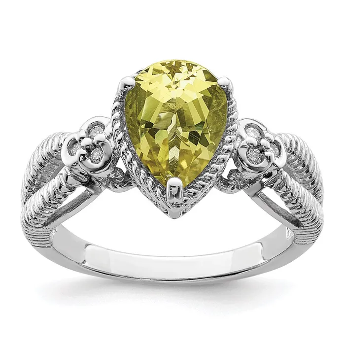 Goldia Rings Sterling Silver Rhodium Lemon Quartz u0026 Diamond Ring