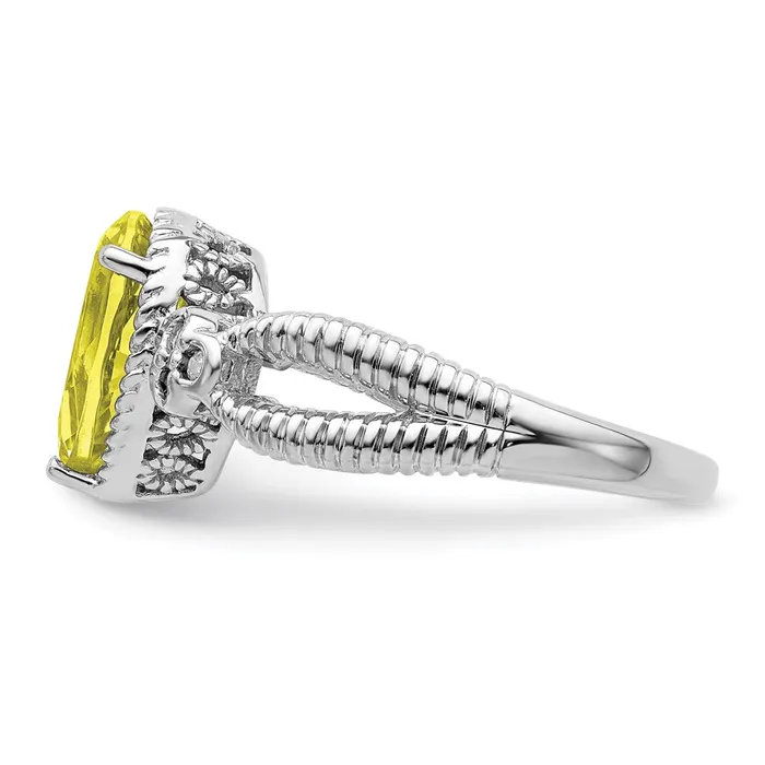 Goldia Rings Sterling Silver Rhodium Lemon Quartz u0026 Diamond Ring