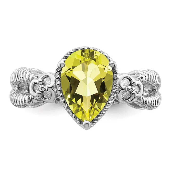 Goldia Rings Sterling Silver Rhodium Lemon Quartz u0026 Diamond Ring