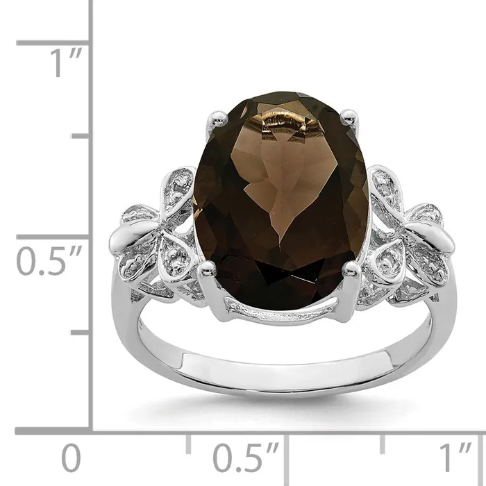 Goldia Rings Sterling Silver Rhodium Smoky Quartz u0026 Diamond Ring