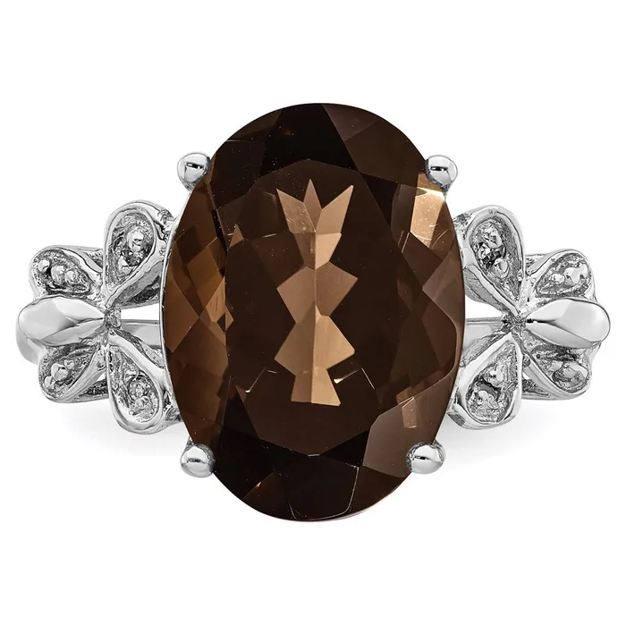 Goldia Rings Sterling Silver Rhodium Smoky Quartz u0026 Diamond Ring