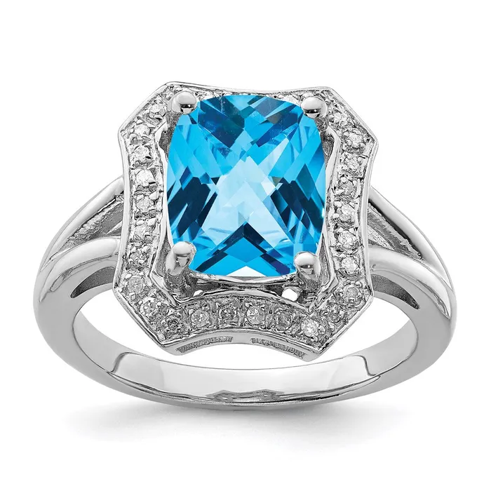 Goldia Rings Sterling Silver Rhodium Swiss Blue Topaz u0026 Diamond Ring