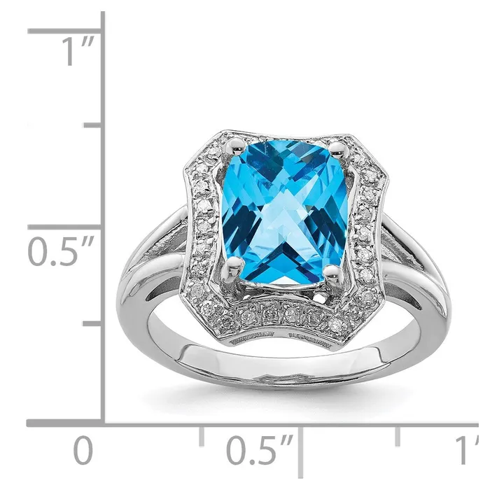 Goldia Rings Sterling Silver Rhodium Swiss Blue Topaz u0026 Diamond Ring