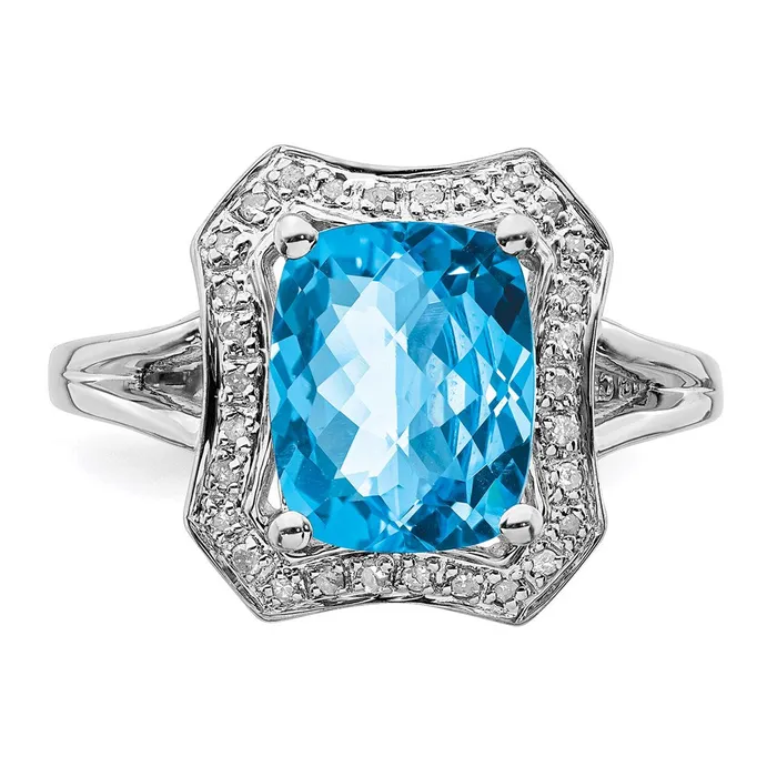Goldia Rings Sterling Silver Rhodium Swiss Blue Topaz u0026 Diamond Ring