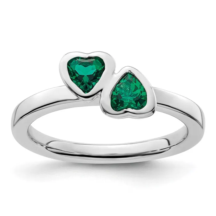 Goldia Rings Sterling Silver Stackable Expressions Cr Emerald Double Heart Ring