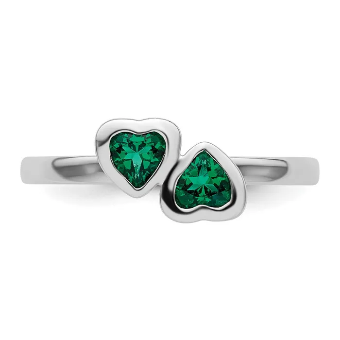 Goldia Rings Sterling Silver Stackable Expressions Cr Emerald Double Heart Ring