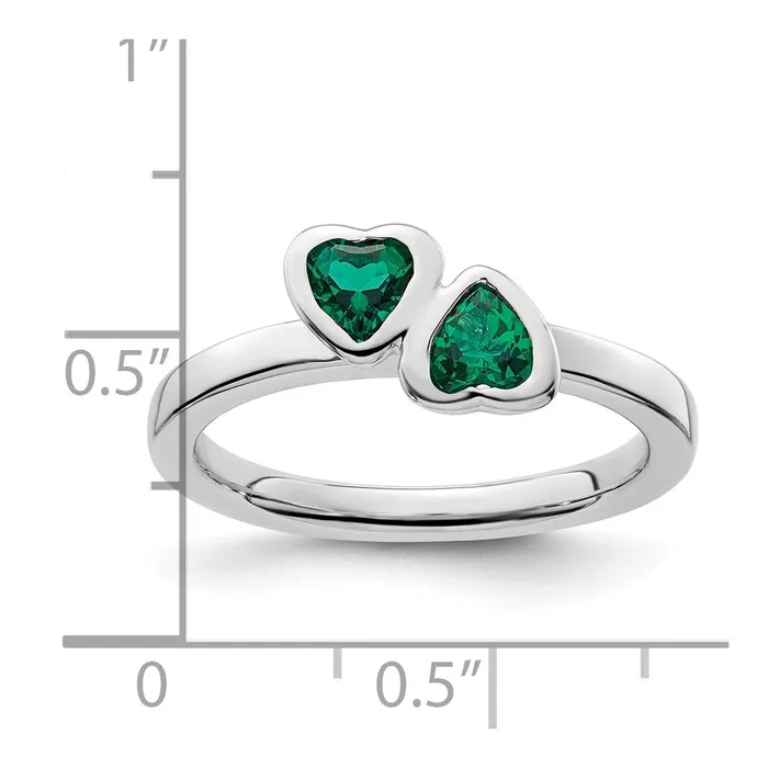 Goldia Rings Sterling Silver Stackable Expressions Cr Emerald Double Heart Ring