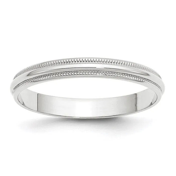 Goldia Solid 10K White Gold 3mm Light Weight Milgrain Half Round MensWomens Wedding Band Ring Size 65 Rings