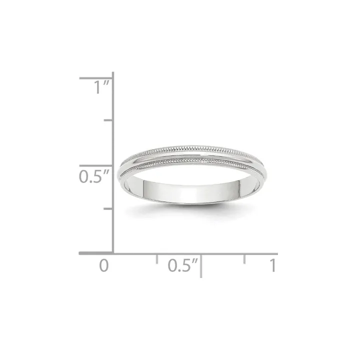Goldia Solid 10K White Gold 3mm Light Weight Milgrain Half Round MensWomens Wedding Band Ring Size 65 Rings