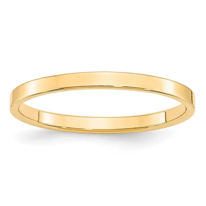 Goldia Solid 10K Yellow Gold 2mm Light Weight Flat MensWomens Wedding Band Ring Size 135 Rings