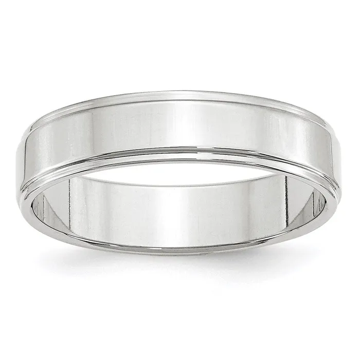 Goldia Solid 14K White Gold 5mm Flat with Step Edge MensWomens Wedding Band Ring Size 7 Rings