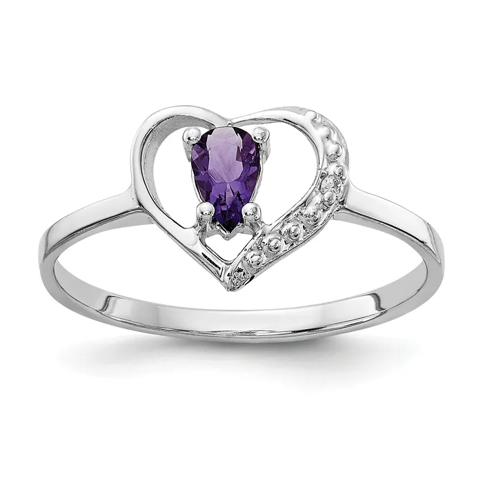 Goldia Solid 14k White Gold 5x3mm Pear Simulated Amethyst AAA CZ Ring Rings