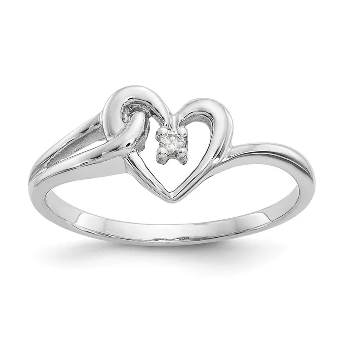 Goldia Solid 14k White Gold A Simulated CZ heart Ring Rings