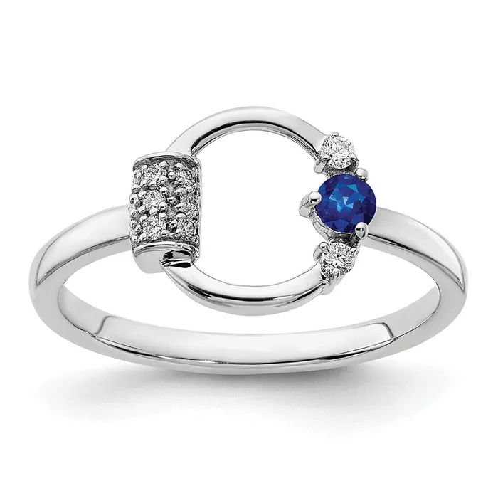 Goldia Solid 14k White Gold Polished Simulated CZ and Blue Sapphire Circle Ring Rings