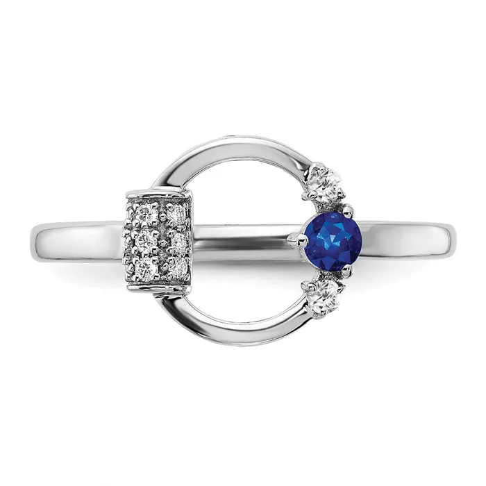 Goldia Solid 14k White Gold Polished Simulated CZ and Blue Sapphire Circle Ring Rings