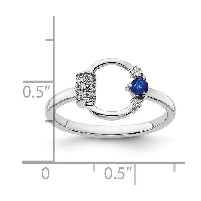 Goldia Solid 14k White Gold Polished Simulated CZ and Blue Sapphire Circle Ring Rings