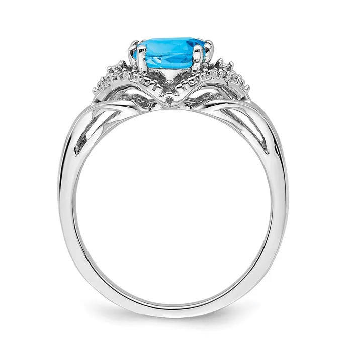 Goldia Solid 14k White Gold Simulated Blue Topaz and CZ Ring Rings