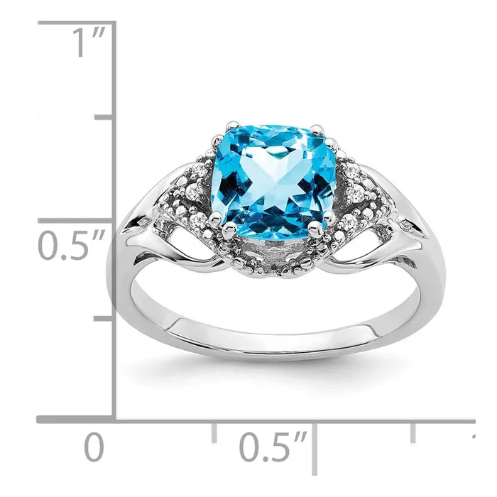Goldia Solid 14k White Gold Simulated Blue Topaz and CZ Ring Rings