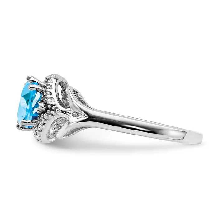 Goldia Solid 14k White Gold Simulated Blue Topaz and CZ Ring Rings