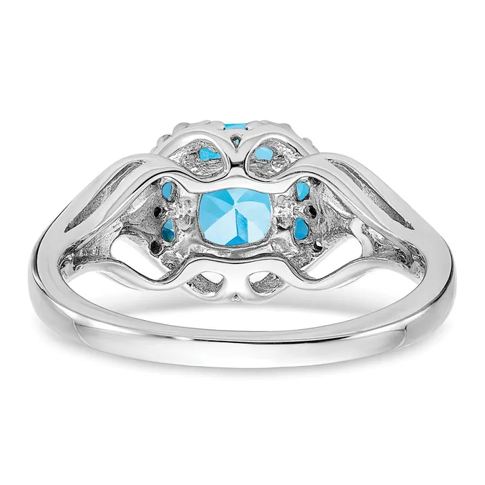 Goldia Solid 14k White Gold Simulated Blue Topaz and CZ Ring Rings