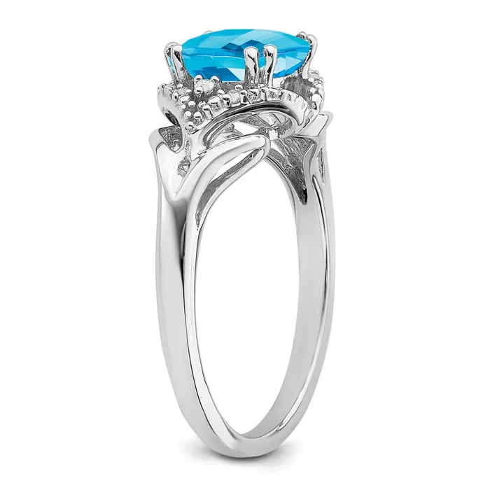 Goldia Solid 14k White Gold Simulated Blue Topaz and CZ Ring Rings