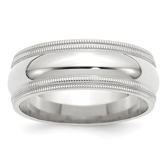 Goldia Solid 18K White Gold 8mm Double Milgrain Comfort Fit MensWomens Wedding Band Ring Size 45 Rings