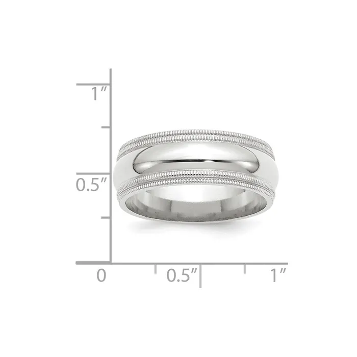 Goldia Solid 18K White Gold 8mm Double Milgrain Comfort Fit MensWomens Wedding Band Ring Size 45 Rings