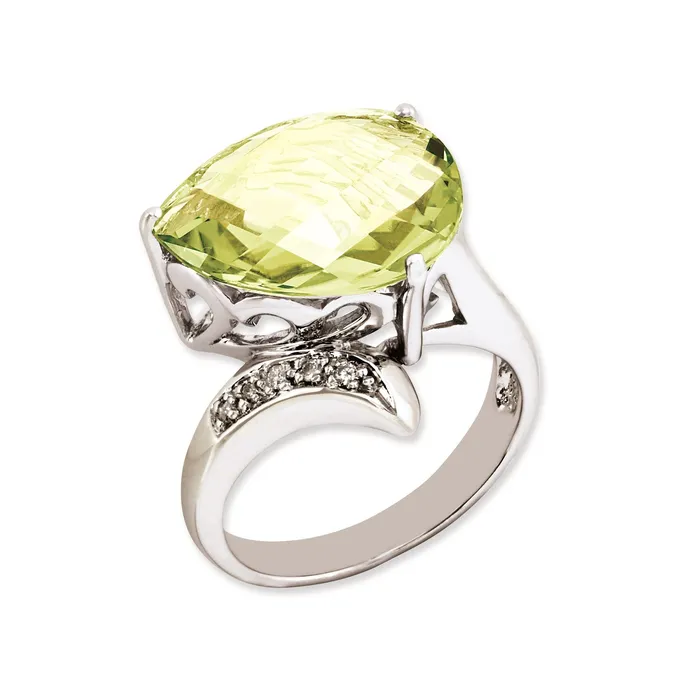 Goldia Sterling Silver 14K White Gold Plated Lemon Quartz u0026 Diamond Gemstone Birthstone Ring Fine Jewelry Gift for Her Rings