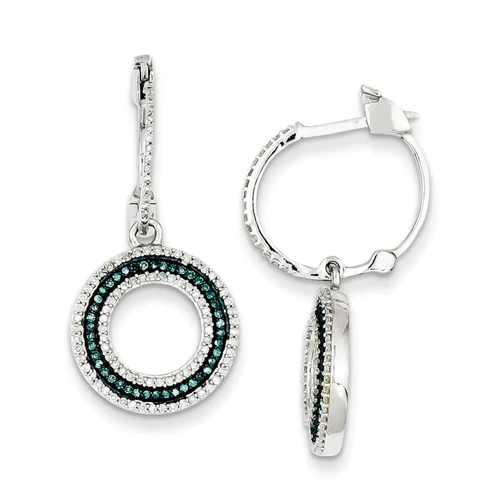 Goldia Sterling Silver Blue and White Diamond Circle Hinged Hoop Earrings Earrings