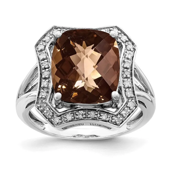 Goldia Sterling Silver Rhodium Diamond u0026 CheckerCut Smoky Quartz Ring Rings