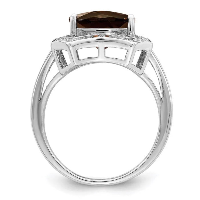 Goldia Sterling Silver Rhodium Diamond u0026 CheckerCut Smoky Quartz Ring Rings