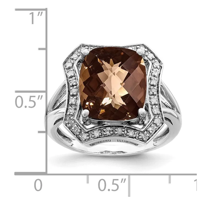 Goldia Sterling Silver Rhodium Diamond u0026 CheckerCut Smoky Quartz Ring Rings