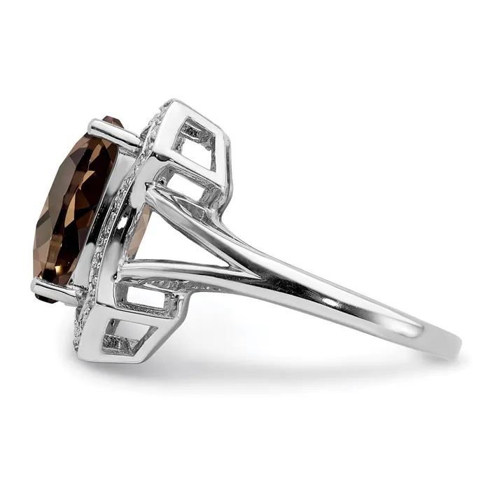 Goldia Sterling Silver Rhodium Diamond u0026 CheckerCut Smoky Quartz Ring Rings