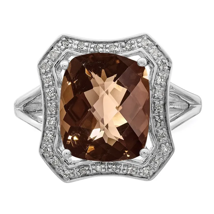 Goldia Sterling Silver Rhodium Diamond u0026 CheckerCut Smoky Quartz Ring Rings