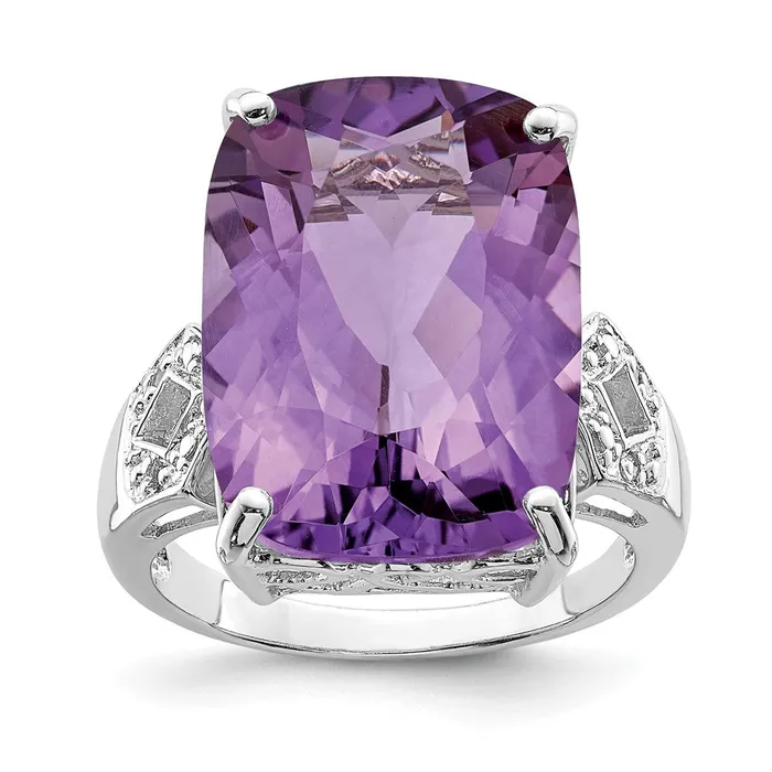 Goldia Sterling Silver Rhodiumplated Amethyst u0026 Diamond Ring Rings