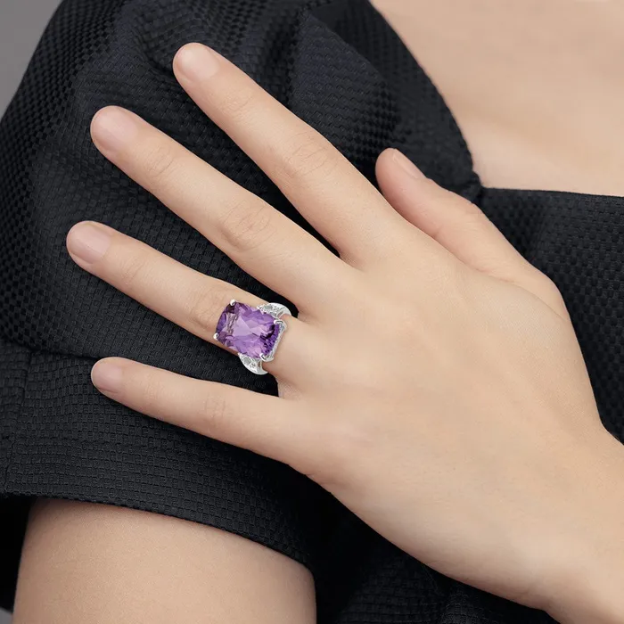 Goldia Sterling Silver Rhodiumplated Amethyst u0026 Diamond Ring Rings
