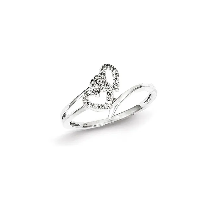 Goldia Sterling Silver Rhodium Plated Diamond Double Heart Promise Ring Rings