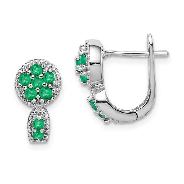 Goldia Sterling Silver Rhodiumplated Emerald Circle Hinged Earrings Earrings