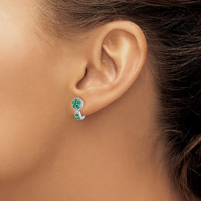 Goldia Sterling Silver Rhodiumplated Emerald Circle Hinged Earrings Earrings