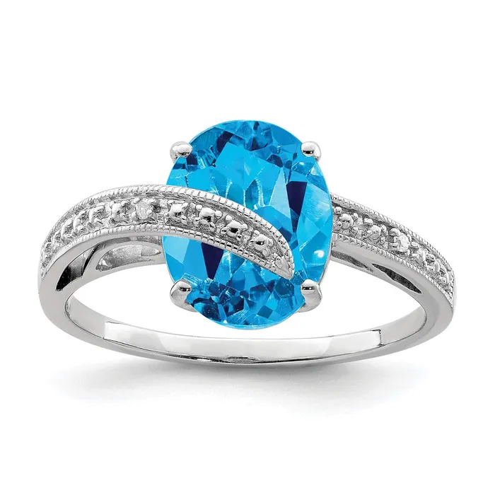 Goldia Sterling Silver Rhodiumplated Polished Swiss Blue Topaz Dia Accent Ring Rings