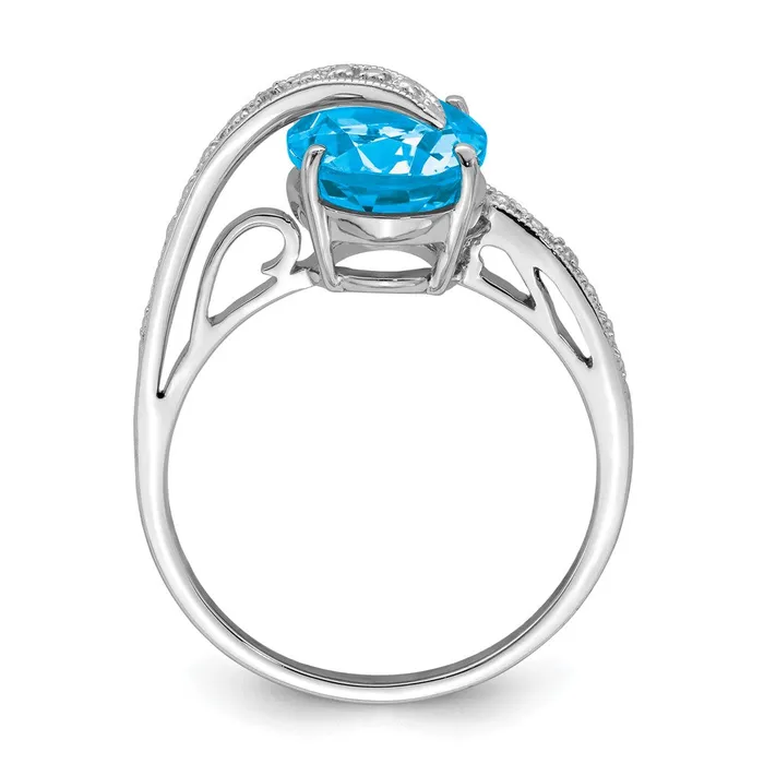 Goldia Sterling Silver Rhodiumplated Polished Swiss Blue Topaz Dia Accent Ring Rings