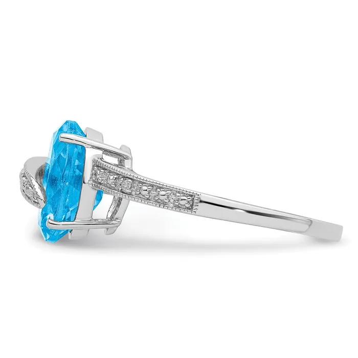 Goldia Sterling Silver Rhodiumplated Polished Swiss Blue Topaz Dia Accent Ring Rings